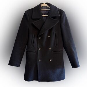 Suitsupply Phoenix Pure Wool Double Breasted Black Peacoat Size 48